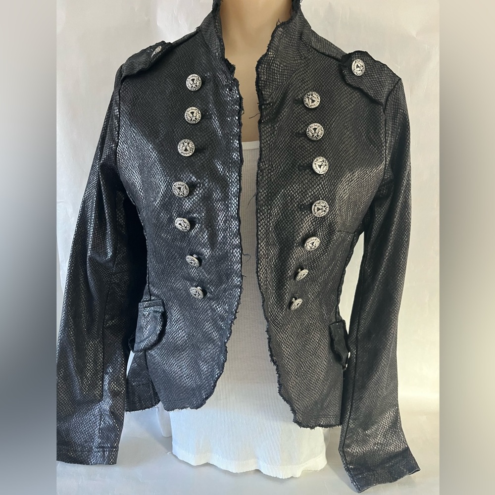 Black Military-Style Women's Blazer Jacket - Picture 3 of 16
